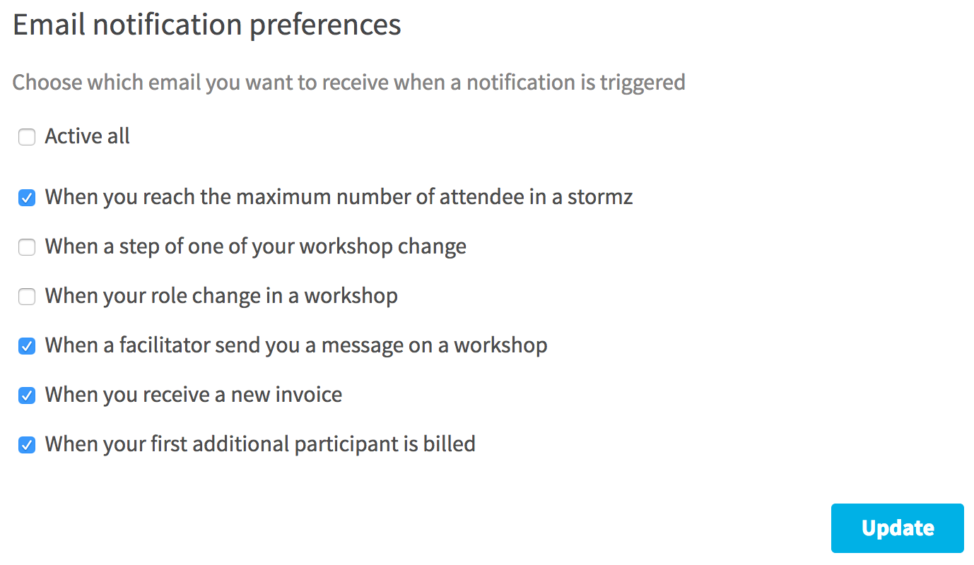 enable notifications email for a user